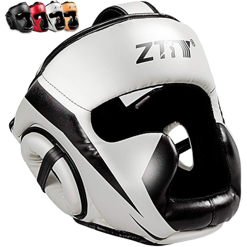 ZTTY Full-Covered Boxing Helmet Muay Thai PU Leather Training Sparring Boxing Headgear